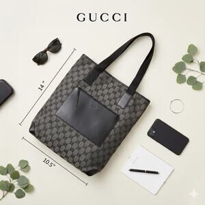 Authenticated Gucci Gray Canvas & Leather GG Tote